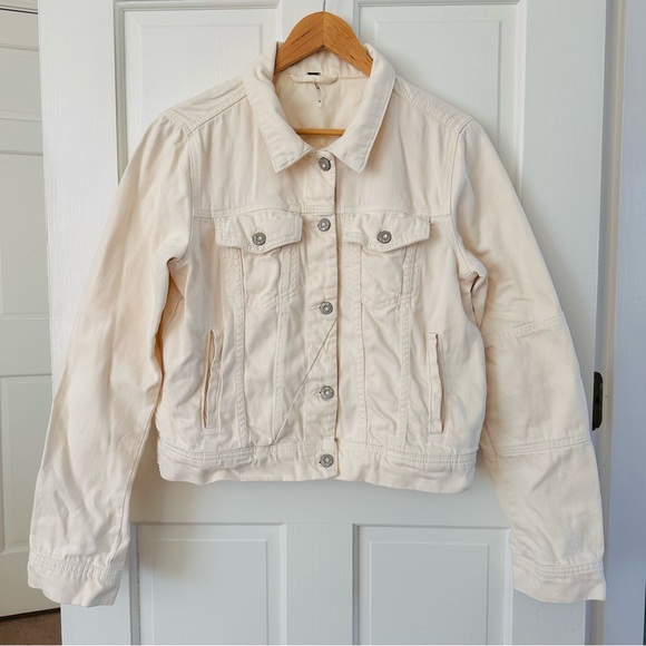 WE THE FREE Free People Rumors Denim Jean Jacket Ecru Cream Size M - Picture 7 of 13